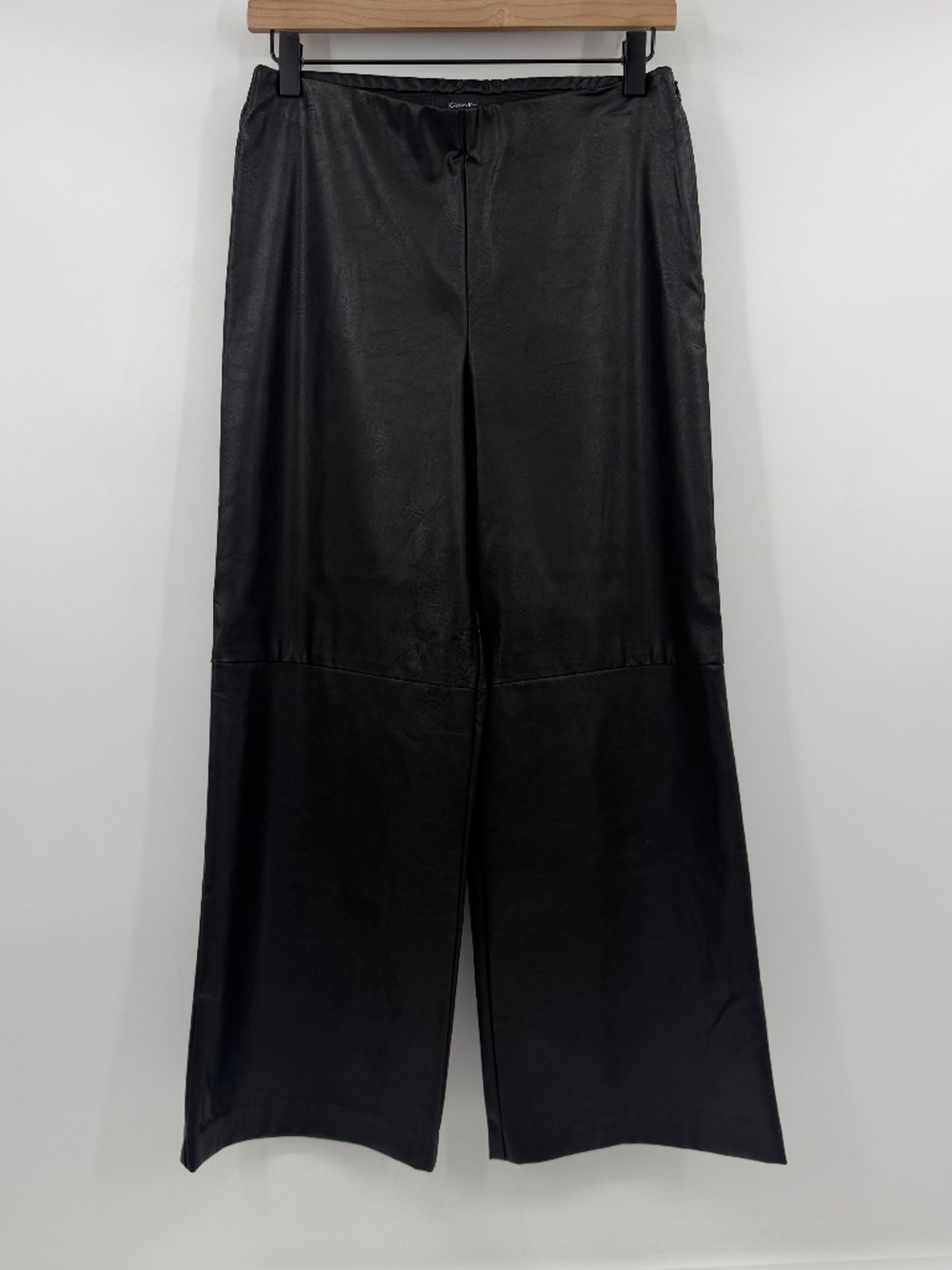 Karen Kane Pants Women Small Black Faux Leather Wide Leg Ankle Cropped High Rise